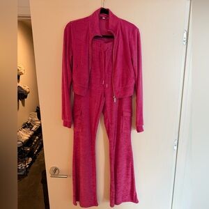 Women's Pink Velour Cargo Pants and Jacket Set
